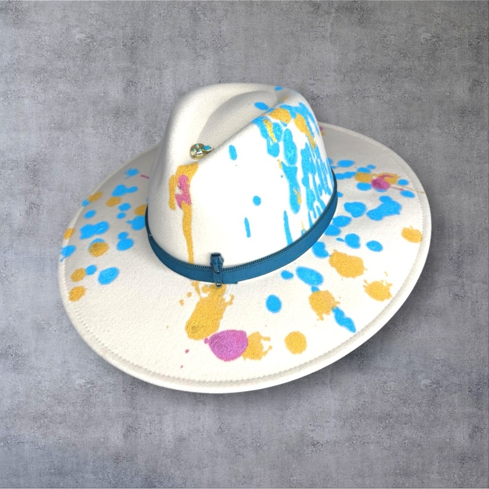 Colorful paint Splatter Wide Brim Fedora Hat
